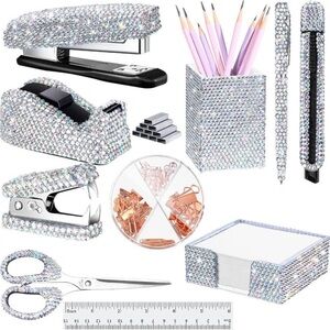 NEW Sparkling Bling Crystal Rhinestone Desk Set Silver new
